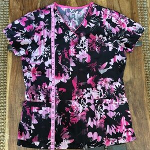 Floral Black and Pink Women's Scrub Top